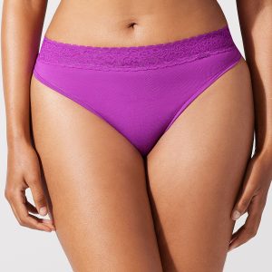 COTTON ESSENTIALS LACE-TRIM MID-RISE THONG PANTY