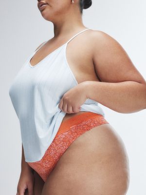 Cotton Essentials Lace-Trim Mid-Rise Thong Panty