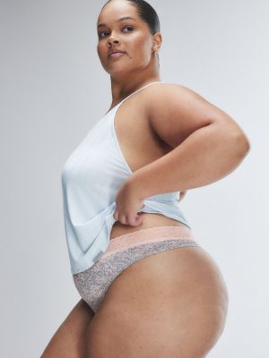 Cotton Essentials Lace-Trim Mid-Rise Thong Panty