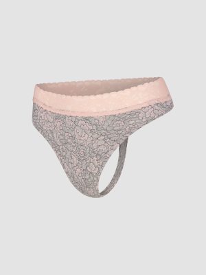 Cotton Essentials Lace-Trim Mid-Rise Thong Panty