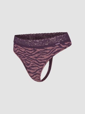 Cotton Essentials Lace-Trim Mid-Rise Thong Panty