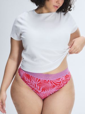 Cotton Essentials Lace-Trim Mid-Rise Thong Panty