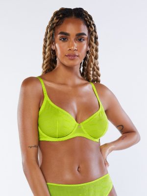 Flocked Logo Unlined Demi Bra