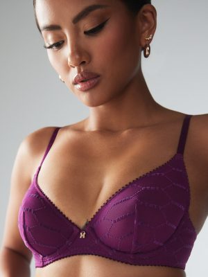 Flocked Logo Unlined Demi Bra