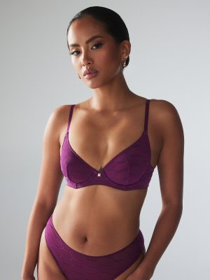 Flocked Logo Unlined Demi Bra