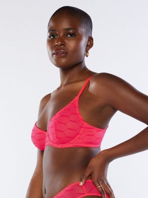 Flocked Logo Unlined Demi Bra