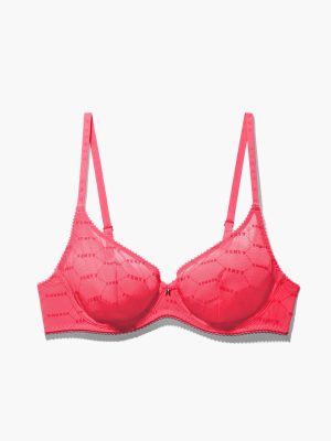 Flocked Logo Unlined Demi Bra