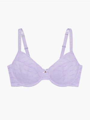 Flocked Logo Unlined Demi Bra