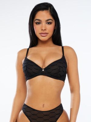 Flocked Logo Unlined Demi Bra