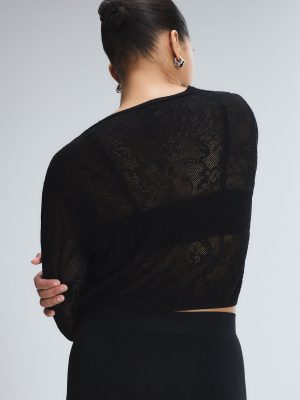 Luxe Lace Sheer Knit V-Neck Sweater