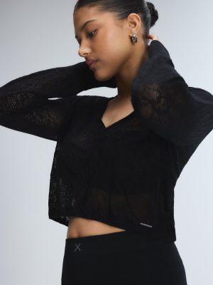 Luxe Lace Sheer Knit V-Neck Sweater