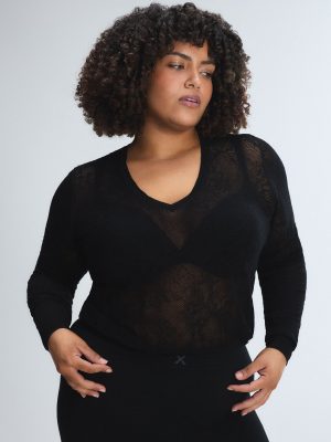 Luxe Lace Sheer Knit V-Neck Sweater