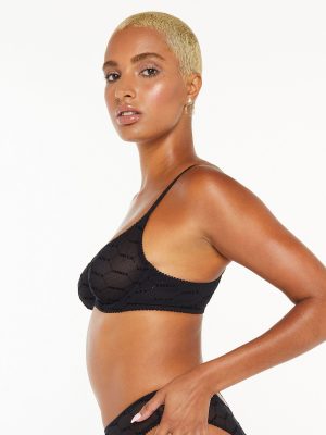 Flocked Logo Unlined Demi Bra