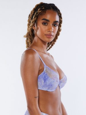 Watercolor Tie Dye Half Cup Bra with Lace